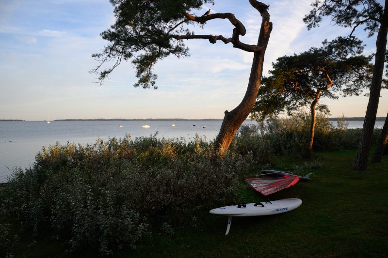 Kayaking pink plush toy on calm lake Copyright Dirk Heurich dirksn.com