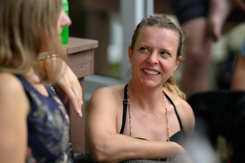 Kayaking pink plush toy on calm lake Copyright Dirk Heurich dirksn.com